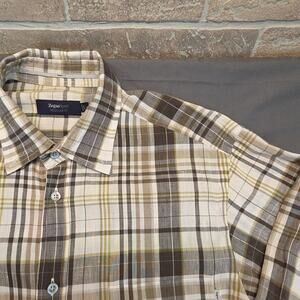 Ermenegildo Zegna Sport Shirt Button Up Gingham Plaid Blue Long Sleeve Men Sz L